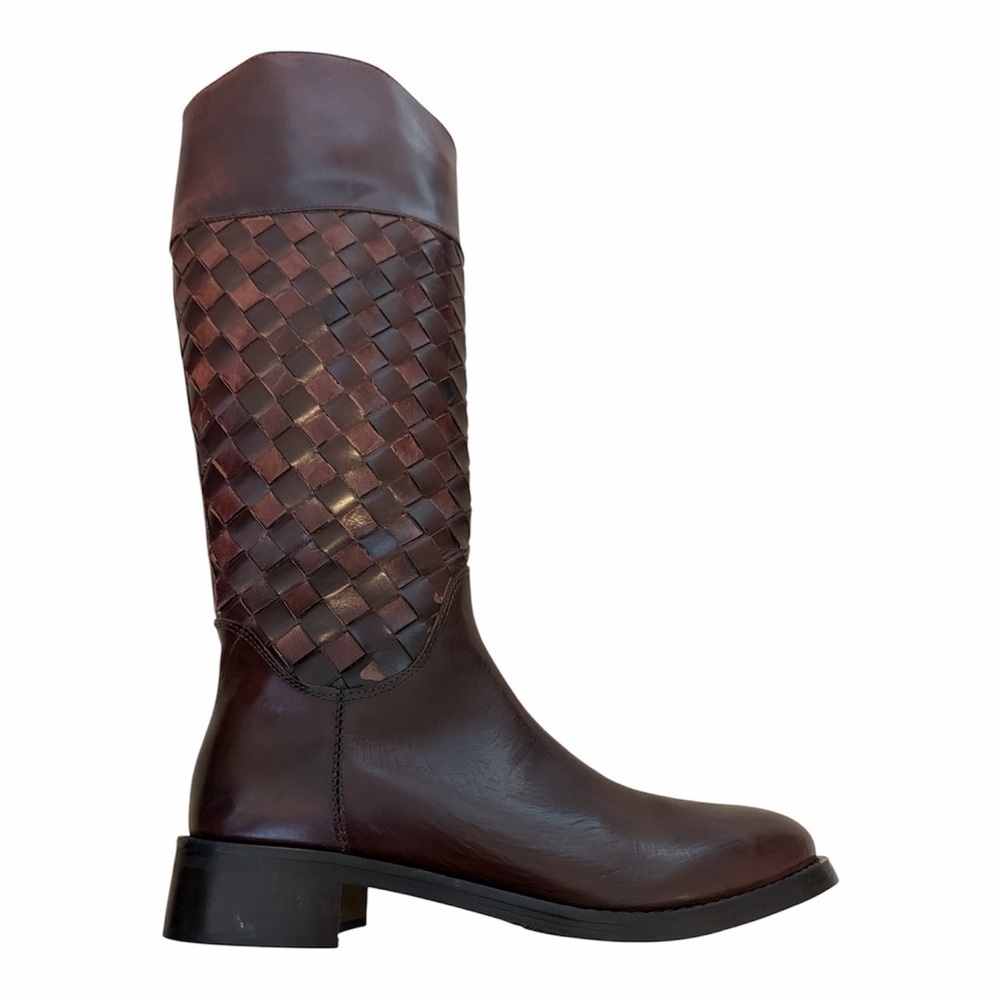 Sesto Meucci Made in Italy Brown Woven Leather Knee-High Boots size 8.5N - Picture 6 of 6